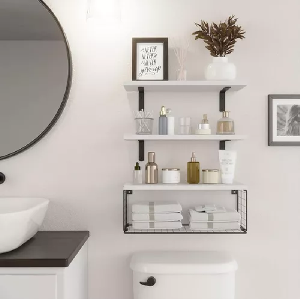 REPISAS FLOTANTES DE MADERA MODERNAS X3 CON REJA 100% PINO BLANCO - 4