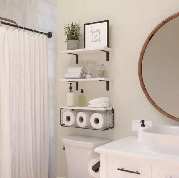 REPISAS FLOTANTES DE MADERA MODERNAS X3 CON REJA 100% PINO BLANCO - 6