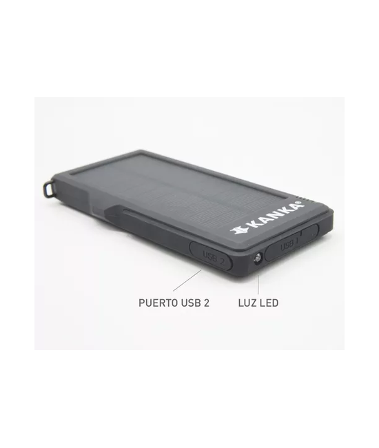 KANKA - BATERÍA RECARGABLE POWERBANK 10.000MAH, CARGA SOLAR, COLOR NEGRO - 5