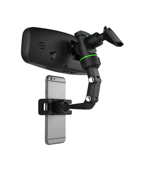 SOPORTE CELULAR AUTO, RETROVISOR UNIVERSAL 360°, COLOR NEGRO - 1