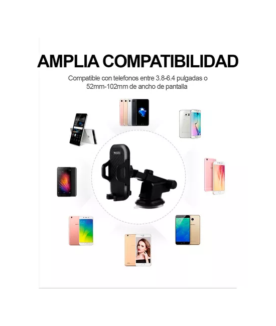 SOPORTE CELULAR AUTO, BRAZO LARGO, AJUSTABLE, COLOR NEGRO - 3