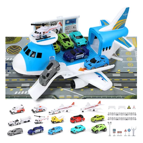 AVIÓN DE RESCATE PORTA 12 VEHÍCULOS JUGUETE PARA NIÑOS CELESTE - 1