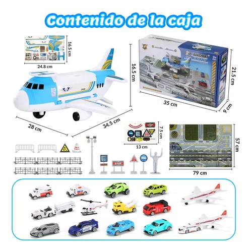 AVIÓN DE RESCATE PORTA 12 VEHÍCULOS JUGUETE PARA NIÑOS CELESTE - 2