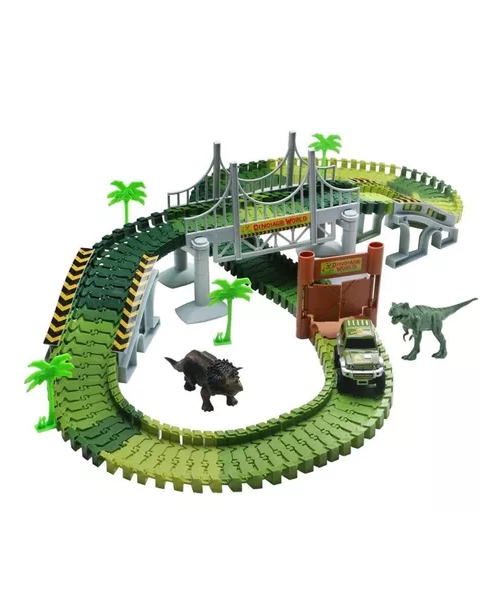 PISTA DE AUTOS 142 PIEZAS AUTOPISTA FLEXIBLE DE DINOSAURIO - 1