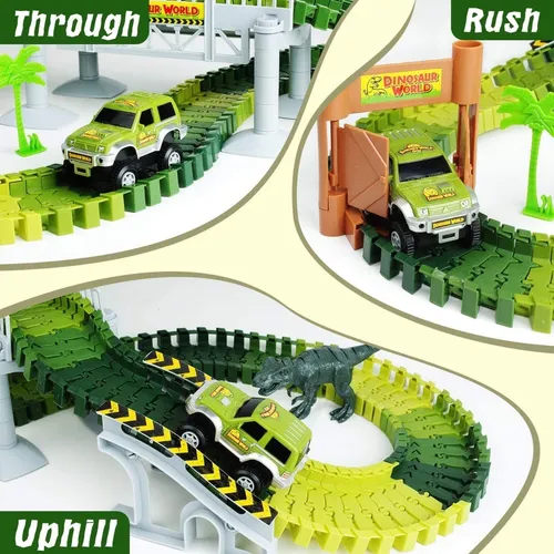 PISTA DE AUTOS 142 PIEZAS AUTOPISTA FLEXIBLE DE DINOSAURIO - 3