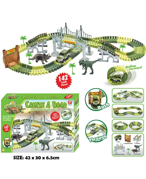 PISTA DE AUTOS 142 PIEZAS AUTOPISTA FLEXIBLE DE DINOSAURIO - 4