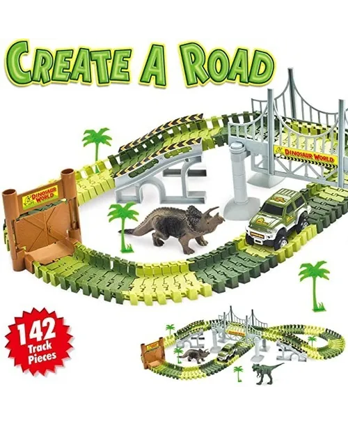 PISTA DE AUTOS 142 PIEZAS AUTOPISTA FLEXIBLE DE DINOSAURIO - 5
