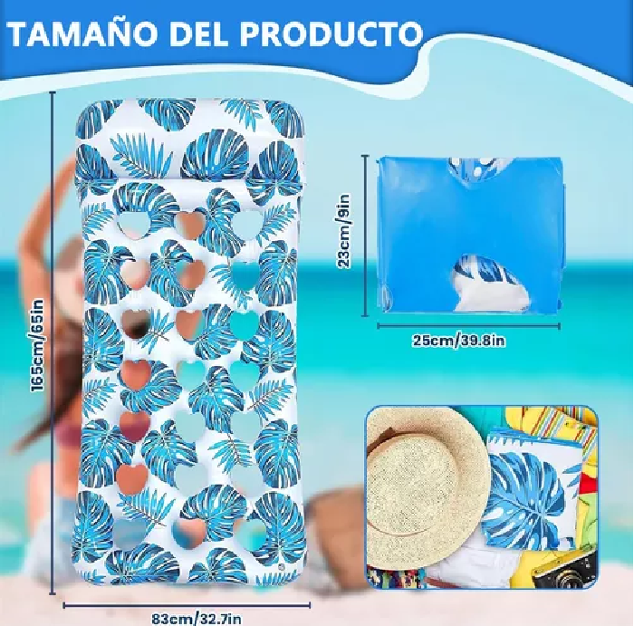 HAMACA FLOTANTE INFLABLE ADULTOS PARA PISCINA VERANO MULTICOLOR - 4