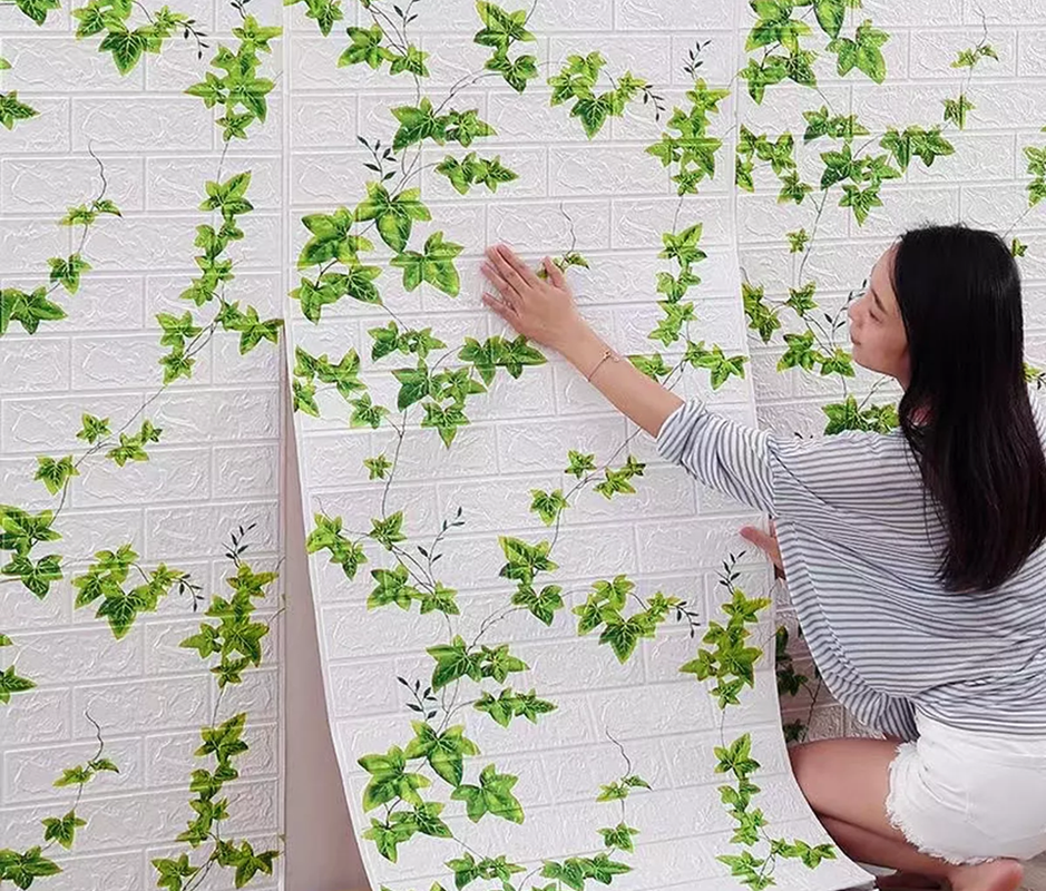 PACK DE 10 LÁMINAS DE PAPEL MURAL 3D LADRILLO BLANCO 77X70 CM - 7