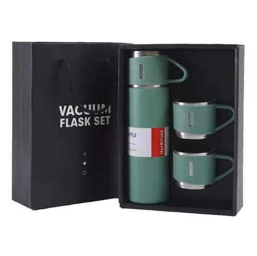 TERMO DE 500 ML CON TAZA PARA TÉ Y CAFÉ, ACERO INOXIDABLE, VERDE - 1
