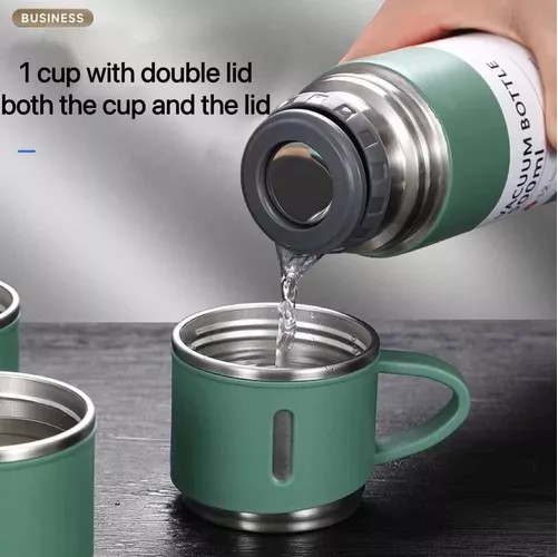 TERMO DE 500 ML CON TAZA PARA TÉ Y CAFÉ, ACERO INOXIDABLE, VERDE - 2