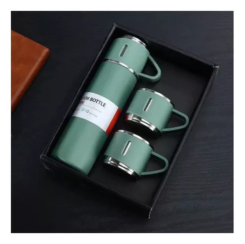 TERMO DE 500 ML CON TAZA PARA TÉ Y CAFÉ, ACERO INOXIDABLE, VERDE - 3