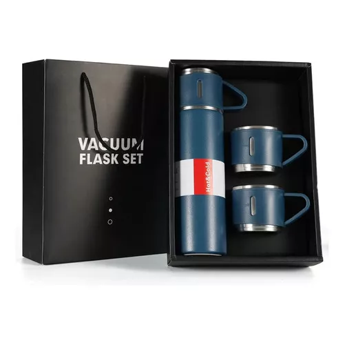 KIT DE TERMOS DE ACERO INOXIDABLE PARA 3 TAZAS DE CAFÉ, TÉ Y AGUA, COLOR AZUL - 1
