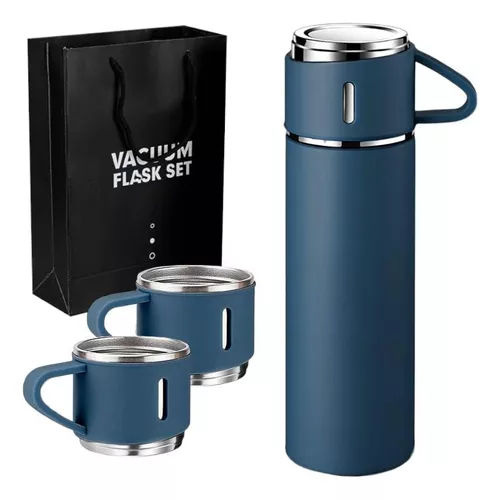 KIT DE TERMOS DE ACERO INOXIDABLE PARA 3 TAZAS DE CAFÉ, TÉ Y AGUA, COLOR AZUL - 2