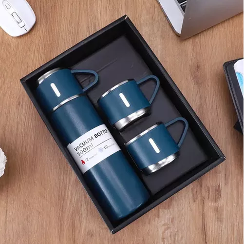 KIT DE TERMOS DE ACERO INOXIDABLE PARA 3 TAZAS DE CAFÉ, TÉ Y AGUA, COLOR AZUL - 3