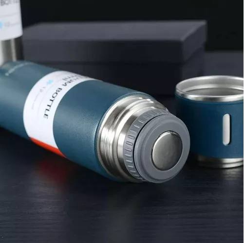 KIT DE TERMOS DE ACERO INOXIDABLE PARA 3 TAZAS DE CAFÉ, TÉ Y AGUA, COLOR AZUL - 6