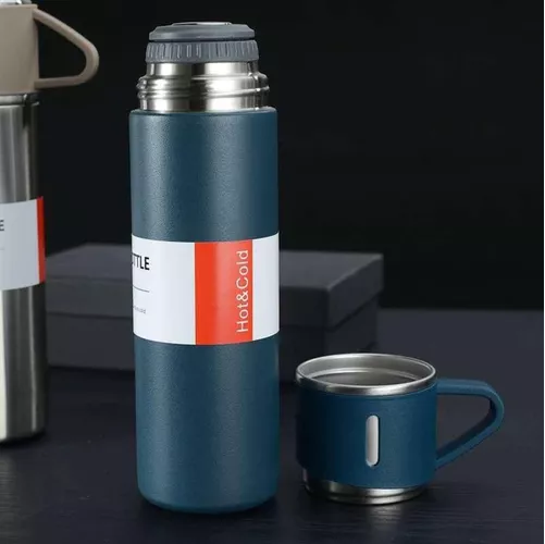 KIT DE TERMOS DE ACERO INOXIDABLE PARA 3 TAZAS DE CAFÉ, TÉ Y AGUA, COLOR AZUL - 7