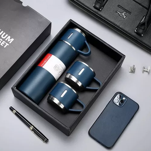 TERMO DE 500 ML CON TAZA PARA TÉ Y CAFÉ, ACERO INOXIDABLE, AZUL OSCURO - 3
