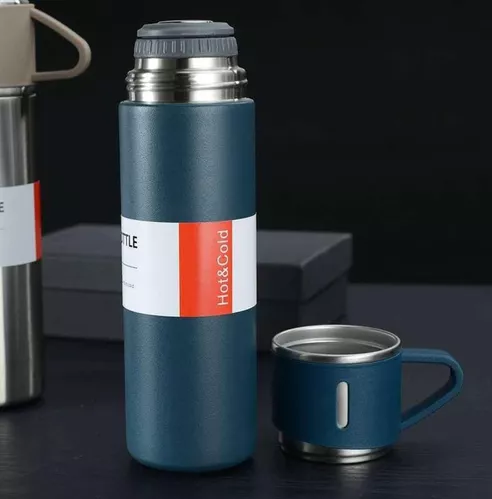 TERMO DE 500 ML CON TAZA PARA TÉ Y CAFÉ, ACERO INOXIDABLE, AZUL OSCURO - 4