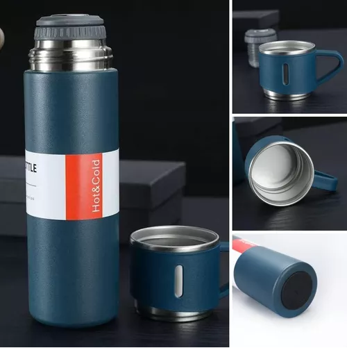 TERMO DE 500 ML CON TAZA PARA TÉ Y CAFÉ, ACERO INOXIDABLE, AZUL OSCURO - 5