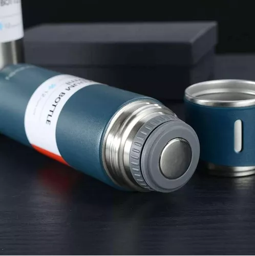TERMO DE 500 ML CON TAZA PARA TÉ Y CAFÉ, ACERO INOXIDABLE, AZUL OSCURO - 6