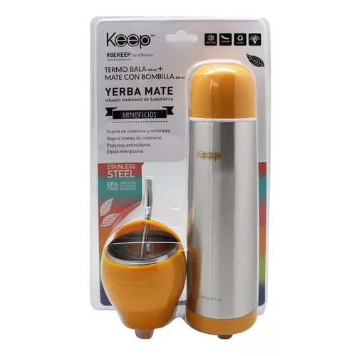 SET DE MATE Y TERMO BALA KEEP, COLOR NARANJA - 1