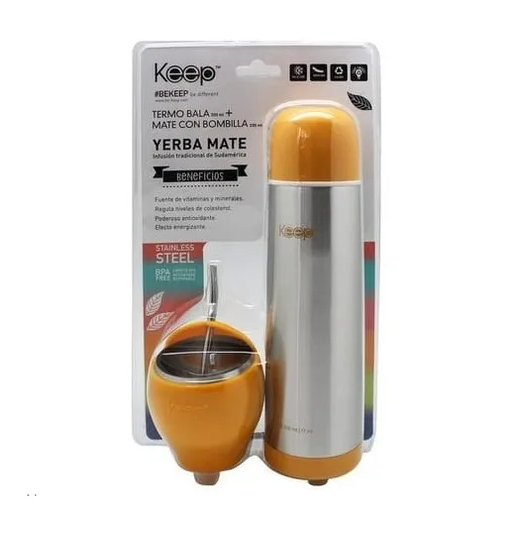 SET DE MATE Y TERMO BALA KEEP, COLOR NARANJA - 2