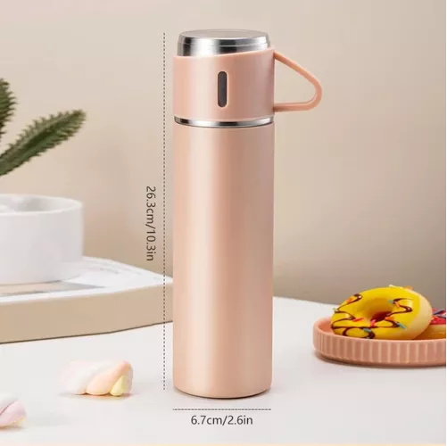 TERMO DE 500 ML CON TAZA PARA TÉ Y CAFÉ, ACERO INOXIDABLE, GRIS - 2
