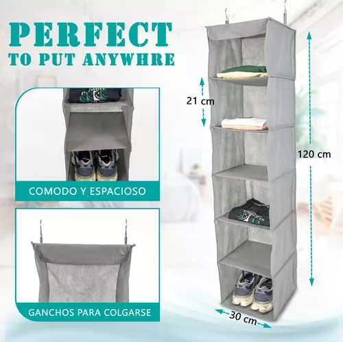 ORGANIZADOR COLGANTE 6 PISOS PARA ROPA Y ZAPATOS GRIS - 3