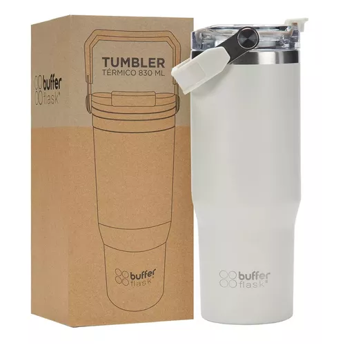 VASO TUMBLER MUG TÉRMICO, BOTELLA DE AGUA, BUFFER, ACERO INOXIDABLE, COLOR IVORY - 1