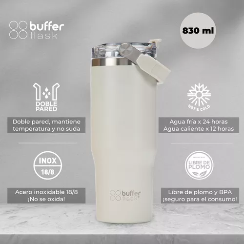 VASO TUMBLER MUG TÉRMICO, BOTELLA DE AGUA, BUFFER, ACERO INOXIDABLE, COLOR IVORY - 4