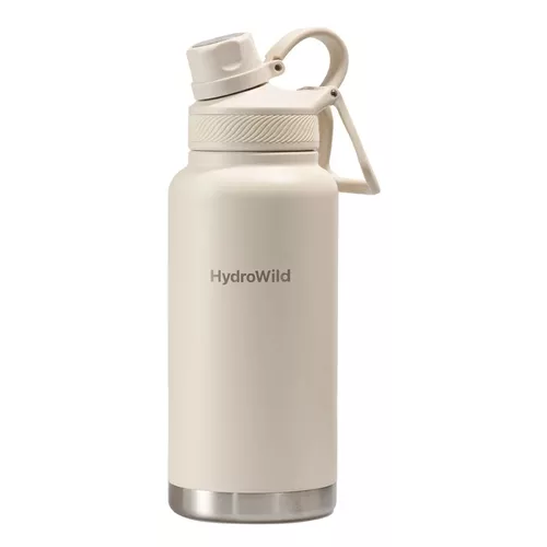 BOTELLA TÉRMICA DE 1 LITRO, INOXIDABLE, HYDROWILD, 1000 ML, CON TAPAS, COLOR CREMA - 1