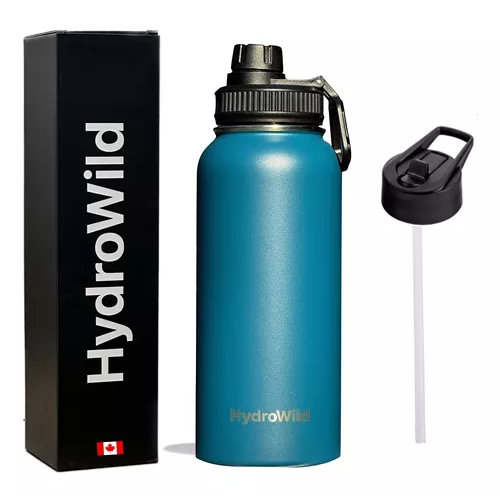 BOTELLA TÉRMICA DE 1 LITRO, INOXIDABLE, HYDROWILD, 1000 ML, CON TAPAS, COLOR AZULINO - 1