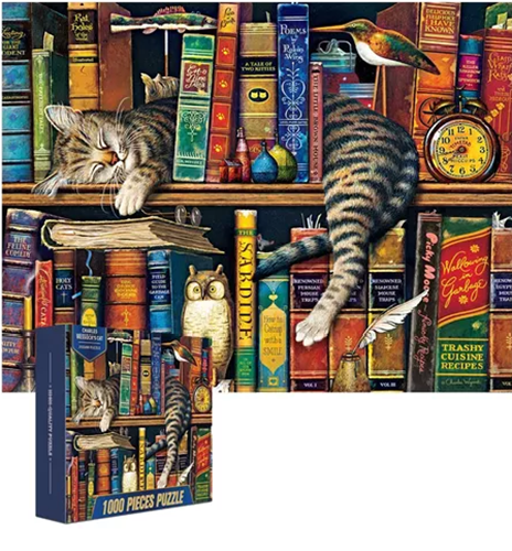 ROMPECABEZAS 70X50CM GATO Y LIBROS, MULTICOLOR - 1