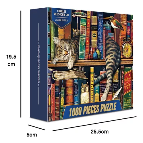 ROMPECABEZAS 70X50CM GATO Y LIBROS, MULTICOLOR - 3