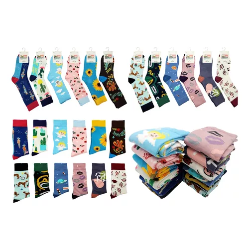 PACK DE 12 CALCETINES DE ALGODÓN LARGOS, VARIOS DISEÑOS PARA MUJER, MULTICOLOR - 2