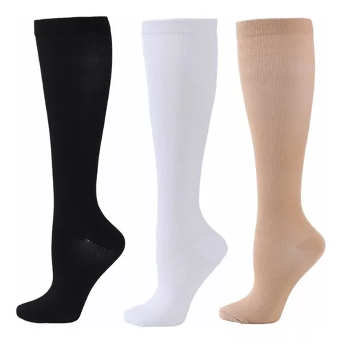 MEDIAS DE COMPRESIÓN U PARA VARICES Y CIRCULACIÓN, 3 UNIDADES, COLOR NEGRO + BLANCO + NUDE - 1