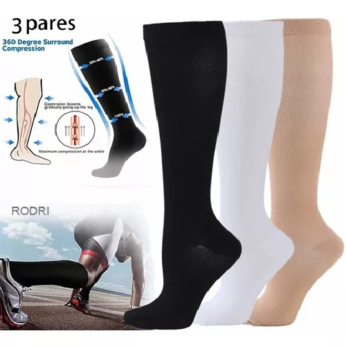 MEDIAS DE COMPRESIÓN U PARA VARICES Y CIRCULACIÓN, 3 UNIDADES, COLOR NEGRO + BLANCO + NUDE - 2