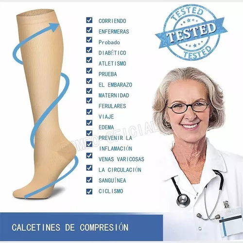 MEDIAS DE COMPRESIÓN U PARA VARICES Y CIRCULACIÓN, 3 UNIDADES, COLOR NEGRO + BLANCO + NUDE - 6