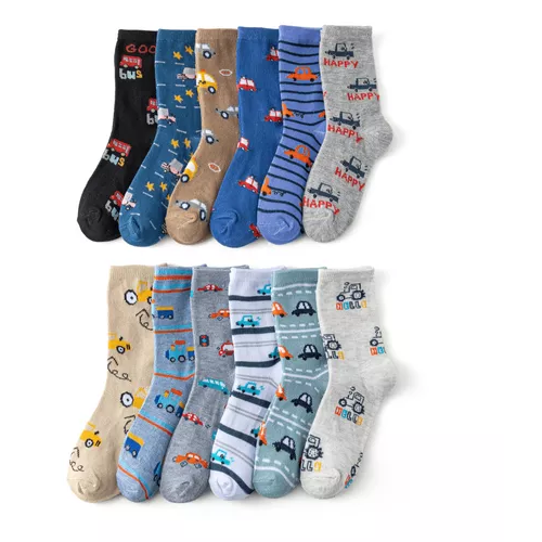 PACK DE 12 PARES DE CALCETINES LARGOS PARA NIÑO, DIBUJOS ANIMADOS DE BAMBÚ, TALLAS 2-10, MULTICOLOR - 5