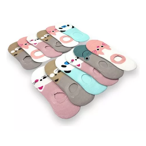 PACK DE 12 PARES DE CALCETINES PARA MUJER, TOBILLERAS, DISEÑOS DE ANIMALES - 1