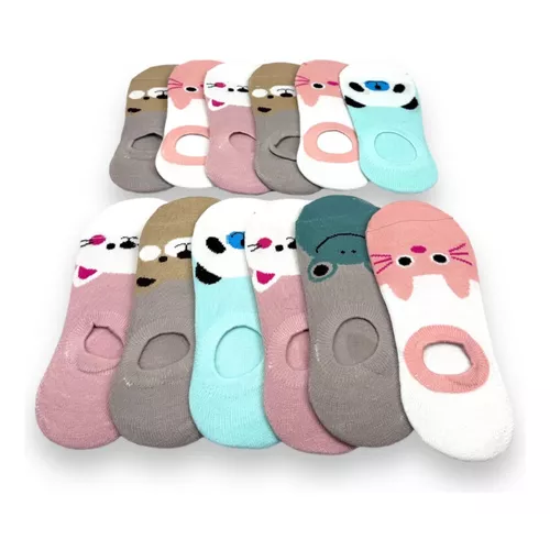 PACK DE 12 PARES DE CALCETINES PARA MUJER, TOBILLERAS, DISEÑOS DE ANIMALES - 3