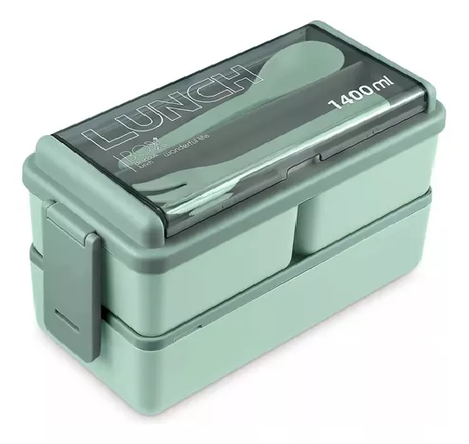 LUNCH BOX 2 NIVELES FIAMBRERA DESMONTABLE CON CUBIERTOS - 1
