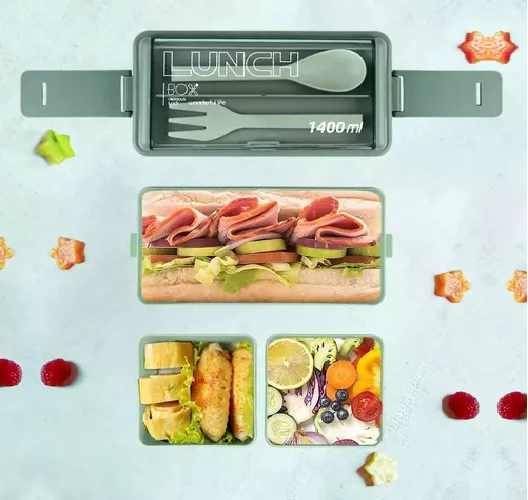 LUNCH BOX 2 NIVELES FIAMBRERA DESMONTABLE CON CUBIERTOS - 5