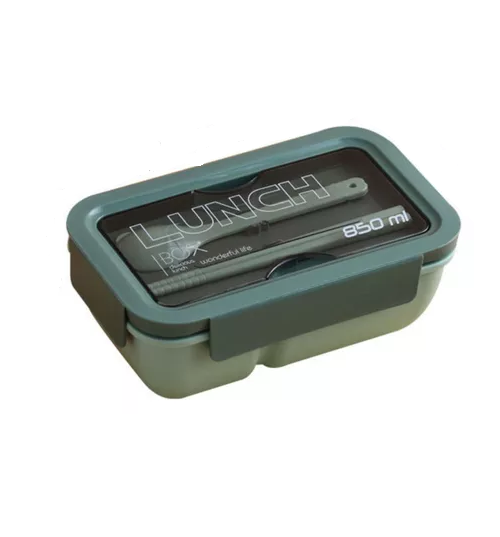 LONCHERA LUNCHBOX DE 2 NIVELES CON CUCHARA Y PALITOS DE SUSHI, 850 ML, COLOR VERDE - 1