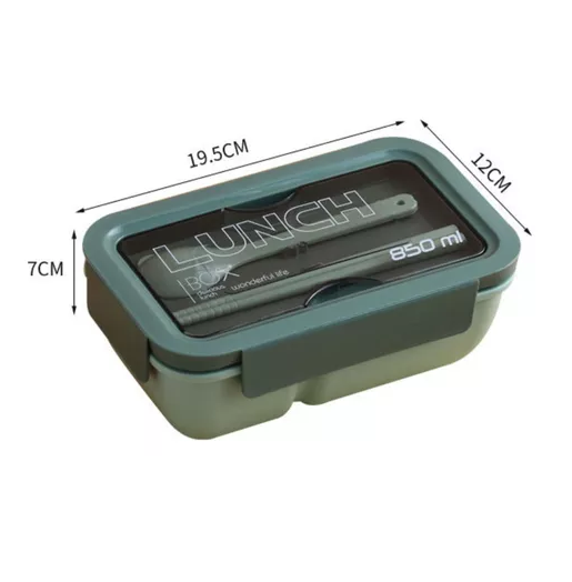 LONCHERA LUNCHBOX DE 2 NIVELES CON CUCHARA Y PALITOS DE SUSHI, 850 ML, COLOR VERDE - 2