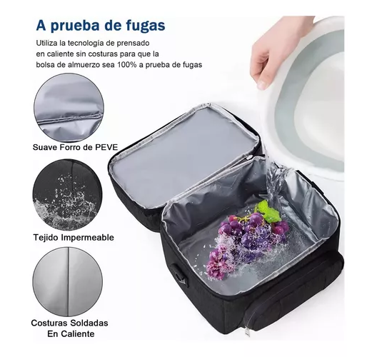 LONCHERA ESCOLAR IMPERMEABLE 10 L GRAN CAPACIDAD Y BANDOLERA - 6