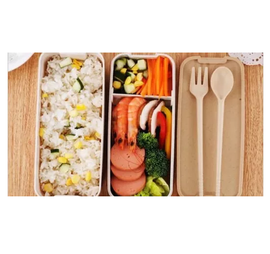 LONCHERA DE COMIDA DE 3 NIVELES CON CUCHARA Y TENEDOR, 900 ML, COLOR BEIGE - 7