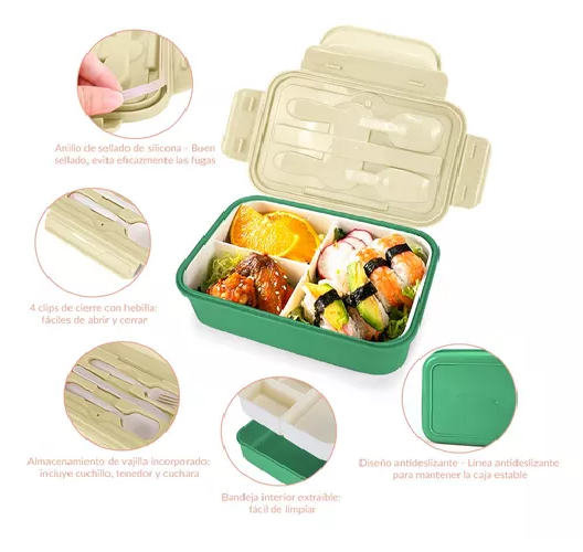 BOLSO LONCHERA TÉRMICA ESCOLAR, SET DE 28 PIEZAS PARA NIÑOS, PORTÁTIL, COLOR VERDE - 4