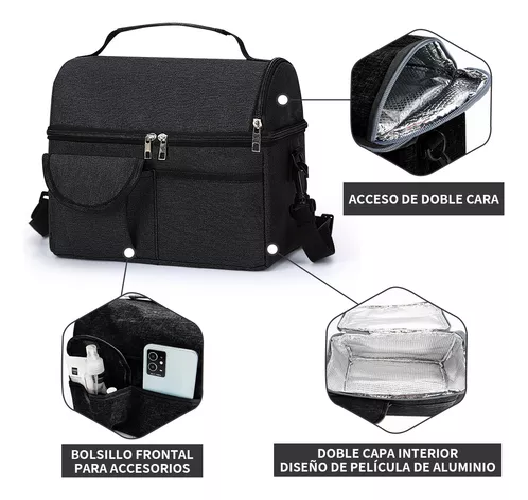 BOLSA DE ALMUERZO PORTÁTIL CON GRAN CAPACIDAD COLOR NEGRO - 3